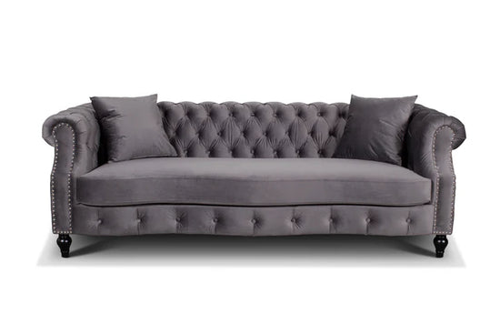 Velvet Dark Grey 3 Seater Chesterfield Sofa LUSSO