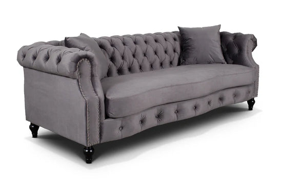 Velvet Dark Grey 3 Seater Chesterfield Sofa LUSSO