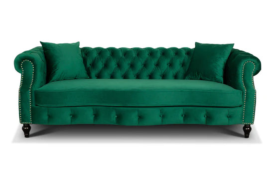 Velvet Emerald Green 3 Seater Chesterfield Sofa LUSSO