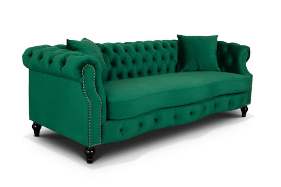 Velvet Emerald Green 3 Seater Chesterfield Sofa LUSSO