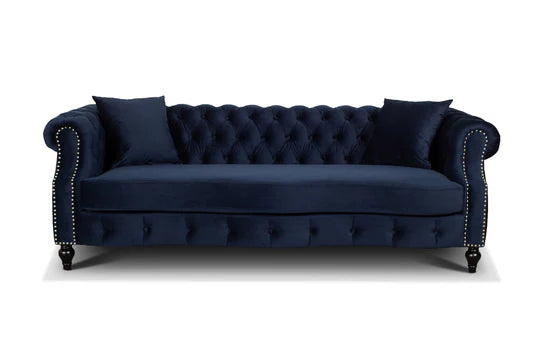 Velvet Navy Blue 3 Seater Chesterfield Sofa LUSSO