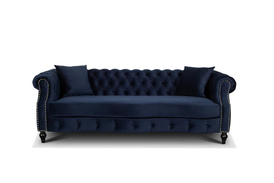 Velvet Navy Blue 3 + 2 Seater Chesterfield Sofa Set LUSSO