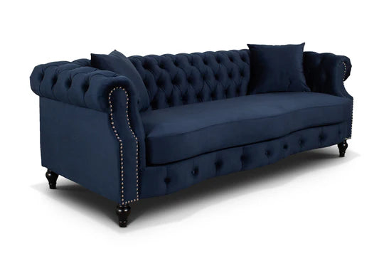 Velvet Navy Blue 3 Seater Chesterfield Sofa LUSSO