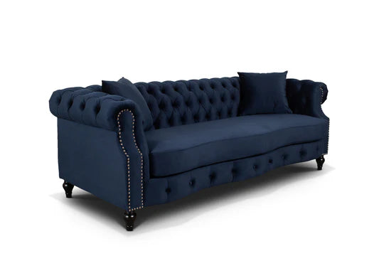 Velvet Navy Blue 3 + 2 Seater Chesterfield Sofa Set LUSSO