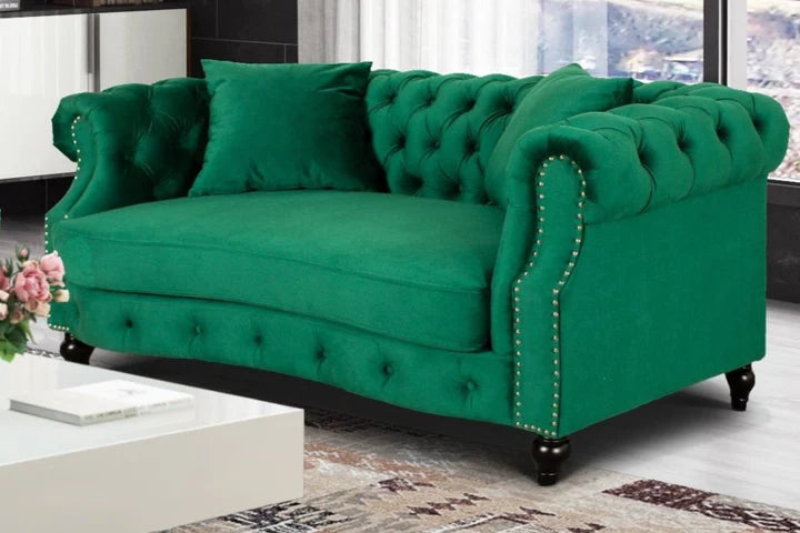 Velvet Emerald Green 2 Seater Chesterfield Sofa LUSSO