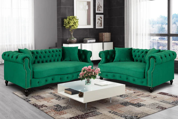 Velvet Emerald Green 3 + 2 Seater Chesterfield Sofa Set LUSSO