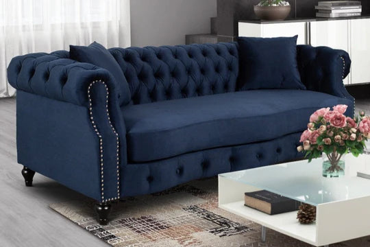 Velvet Navy Blue 3 Seater Chesterfield Sofa LUSSO