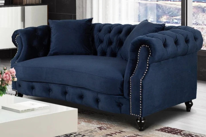 Velvet Navy Blue 2 Seater Chesterfield Sofa LUSSO