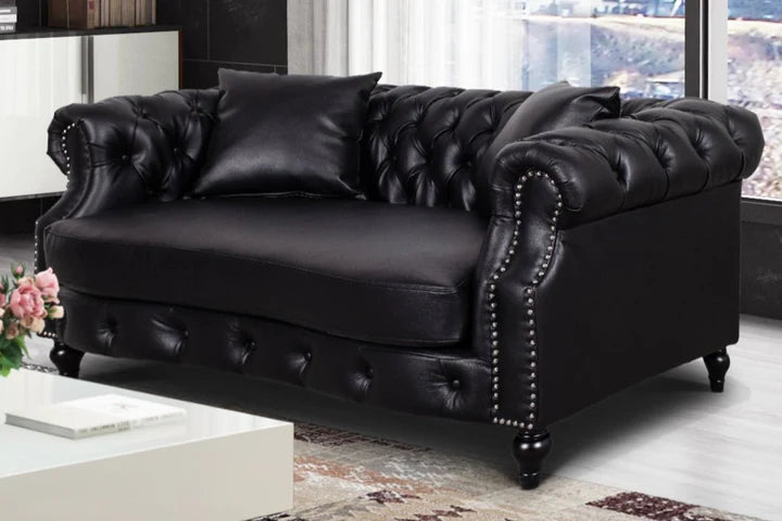 Faux Leather Black 2 Seater Chesterfield Sofa LUSSO
