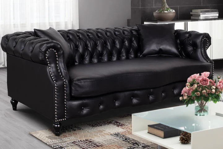 Faux Leather Black 3 Seater Chesterfield Sofa LUSSO