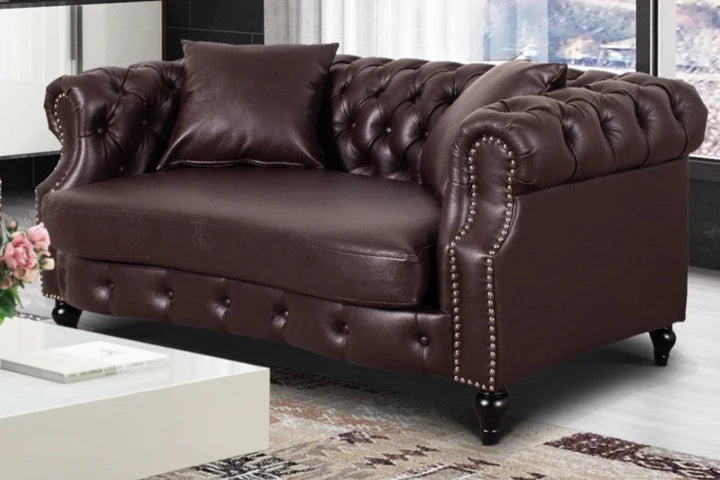 Faux Leather Brown 2 Seater Chesterfield Sofa LUSSO