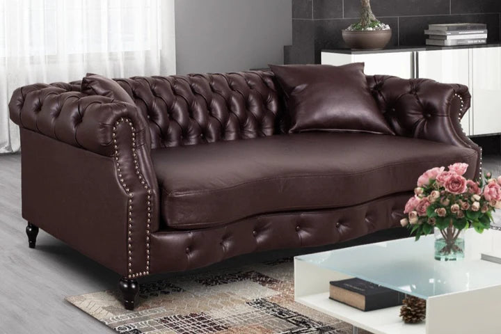 Faux Leather Brown 3 Seater Chesterfield Sofa LUSSO