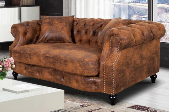 Faux Leather Suede Brown 2 Seater Chesterfield Sofa LUSSO