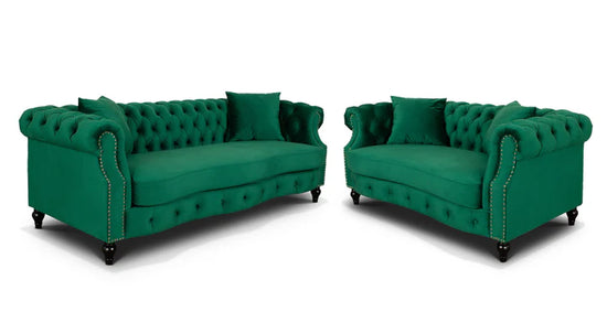 Velvet Emerald Green 3 + 2 Seater Chesterfield Sofa Set LUSSO