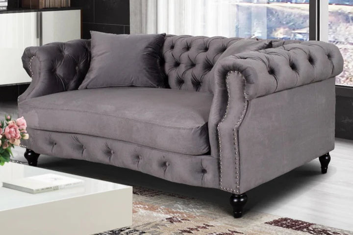 Velvet Dark Grey 2 Seater Chesterfield Sofa LUSSO