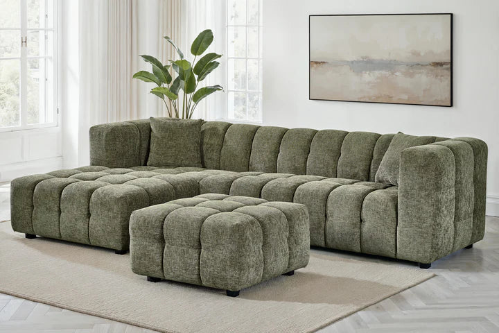 Sage Green Chenille Fabric Left Hand Facing Corner Sofa with Ottoman TRANQUILLITÀ