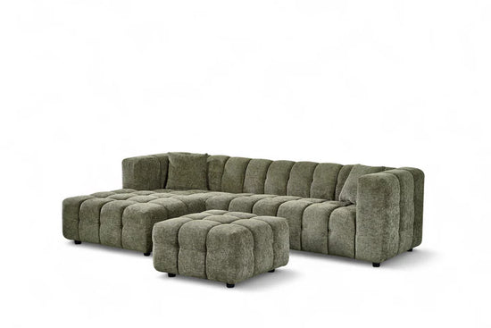 Sage Green Chenille Fabric Left Hand Facing Corner Sofa with Ottoman TRANQUILLITÀ