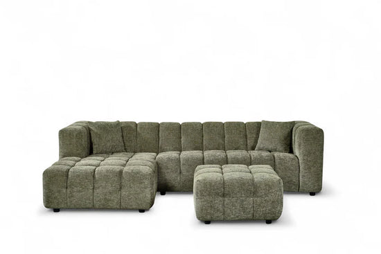 Sage Green Chenille Fabric Left Hand Facing Corner Sofa with Ottoman TRANQUILLITÀ