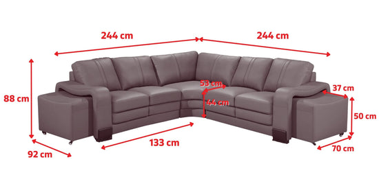 Genuine Leather Grey 2C2 Corner Sofa with 2 Ottomans FORTE