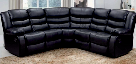 Faux Leather Black  Manual Recliner Corner Sofa  GLORIA