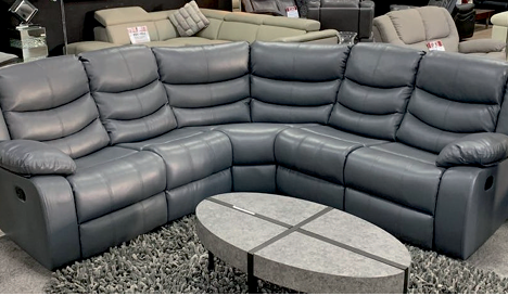 Faux Leather Grey Manual Recliner Corner Sofa GLORIA