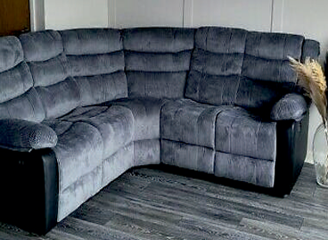 Grey Jumbo Cord Sofa Corner Manual Recliner Sofa FRESCHEZZA