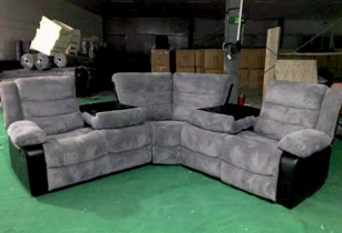 Grey Jumbo Cord Sofa Corner Manual Recliner Sofa FRESCHEZZA