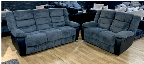 Grey Jumbo Cord Sofa 3 + 2 seater Manual Recliner Sofa FRESCHEZZA