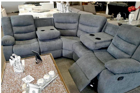 Fabric Grey Corner Manual Recliner Sofa FASCINO