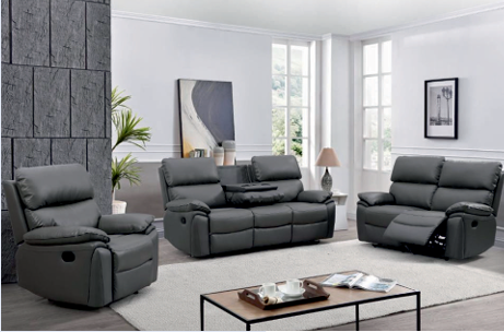 Faux Leather Grey 2  +3 Seater Manual Recliner Sofa SETTEE(1)