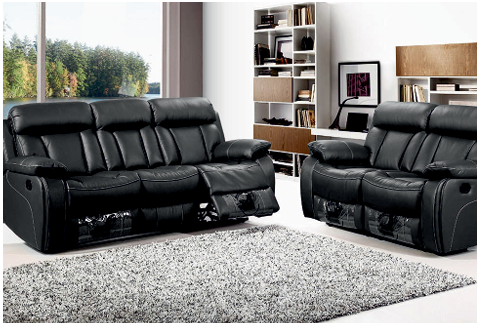Faux Leather Black 3 + 2 Seater Manual Recliner Sofa Set  MODERNITÀ