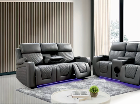 Tech Leather Grey 2 +3  Seater Electric Recliner Sofa FIORITURA