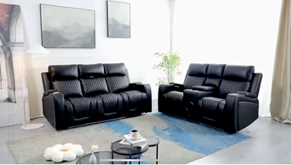Tech Leather Black 2 +3  Seater Electric Recliner Sofa FIORITURA