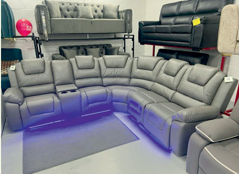 Tech Leather Grey Corner  Electric Recliner Sofa SAGGEZZA