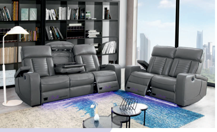 Tech Leather Grey 2 + 3  Seater Electric Recliner Sofa  TOSCANA