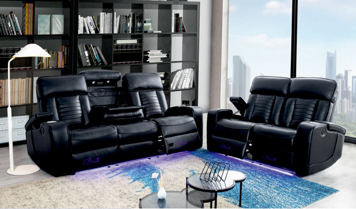 Tech Leather Black 2 + 3  Seater Electric Recliner Sofa  TOSCANA