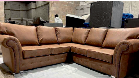 Faux Leather Brown Corner Sofa STABILITÀ
