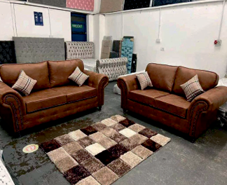 Faux Leather Brown 2+3 seater Sofa STABILITÀ