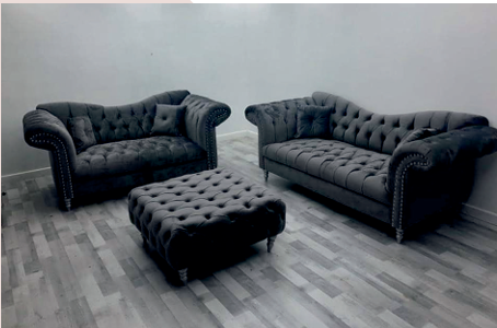 Fabric Grey  2+3  Seater Chesterfield Sofa GRAZIA