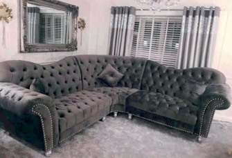 Fabric Grey  Corner  Chesterfield Sofa GRAZIA