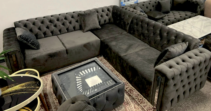 Fabric Grey Corner Chesterfield Sofa SOFISTICAZIONE