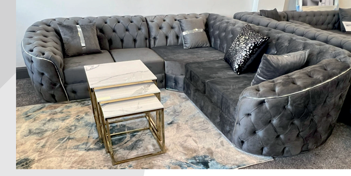 Fabric Grey corner Chesterfield Sofa  VIBRANZA