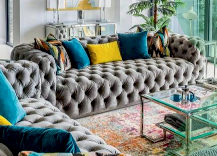 Fabric Grey 2+ 3 seater chesterfield Sofa  ELEGANZA