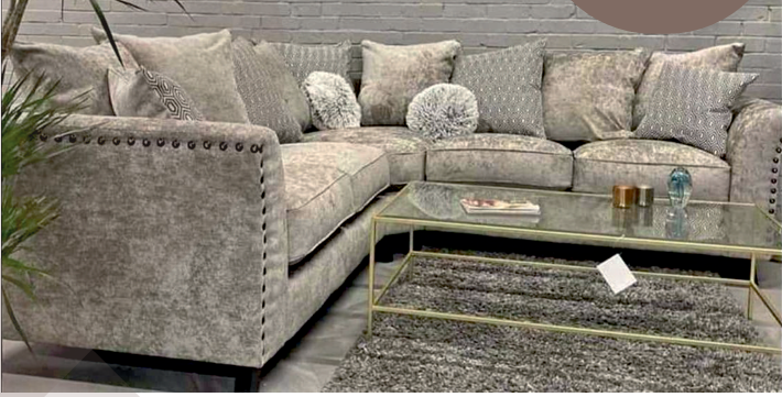 Grey Chenille Fabric Corner Sofa GUIDA