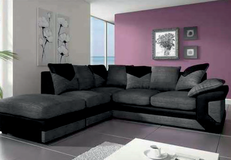 Grey Black  Fabric  Leather Corner Sofa DIFENSORE