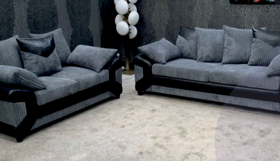 Grey Black  Fabric  Leather 2+3 seater Sofa DIFENSORE