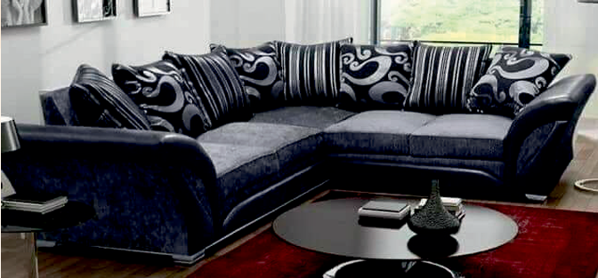 Grey & Black Chenille Fabric Corner Sofa SAGGEZZA