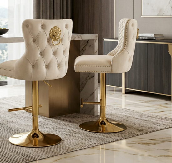 Victoria Cream and Gold Breakfast Stools Gold LION Knocker