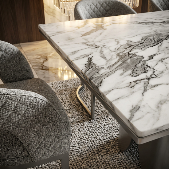 Lina 180cm Grey Marble Dining Table Grey Metal Base