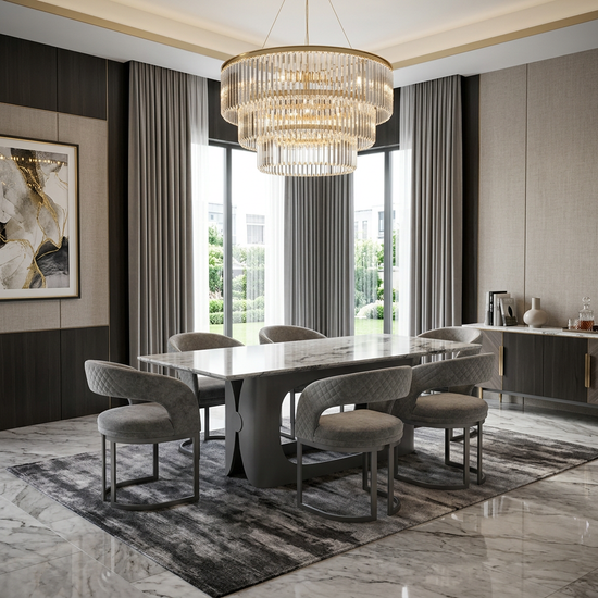 Lina 180cm Grey Marble Dining Table Grey Metal Base